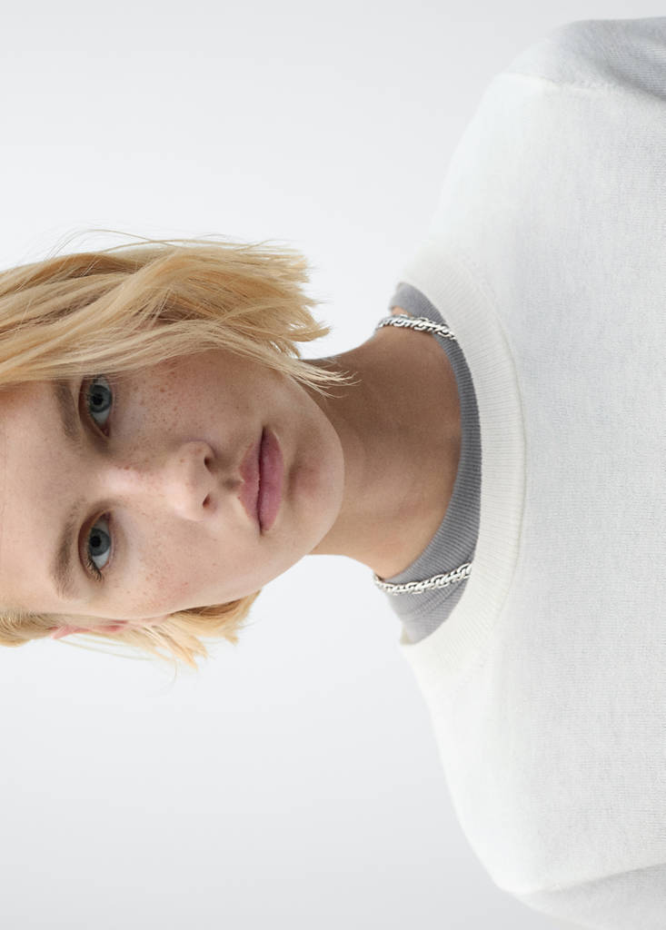 Wool-blend round-neck sweater — Ecru