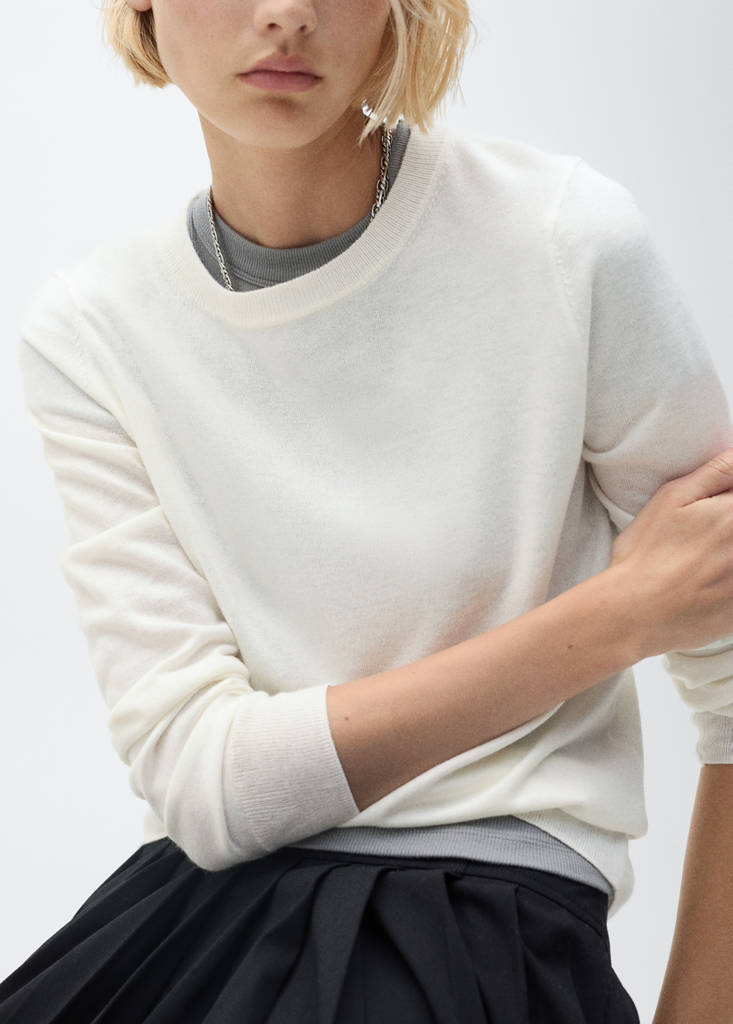 Wool-blend round-neck sweater — Ecru