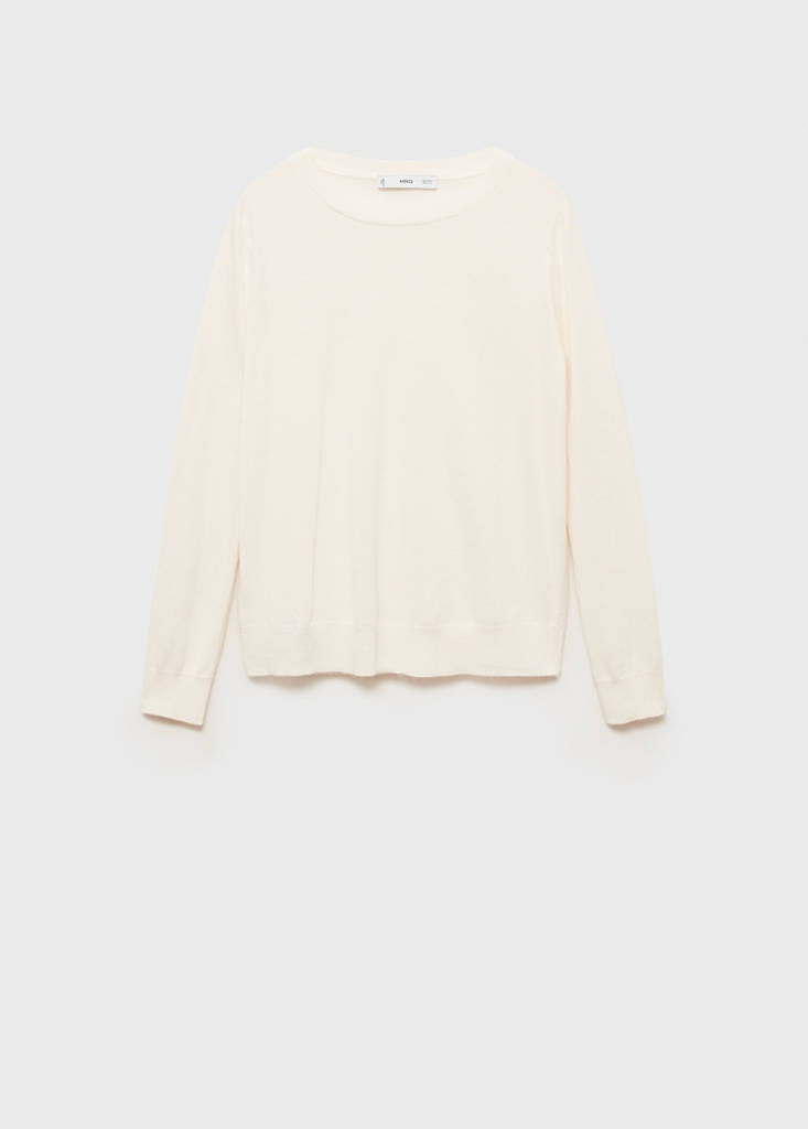 Wool-blend round-neck sweater — Ecru