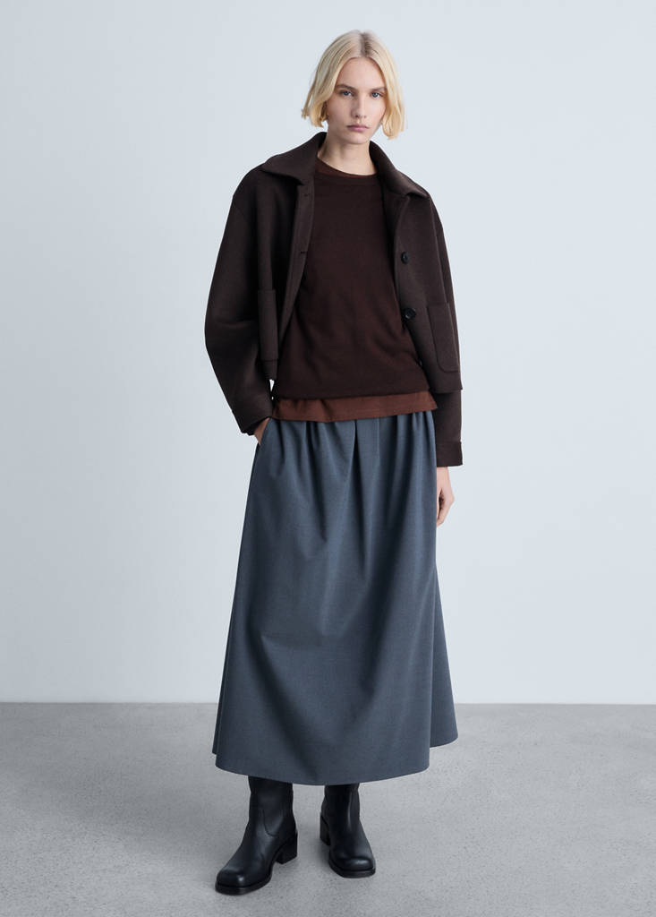 Wool-blend round-neck sweater — Chocolate
