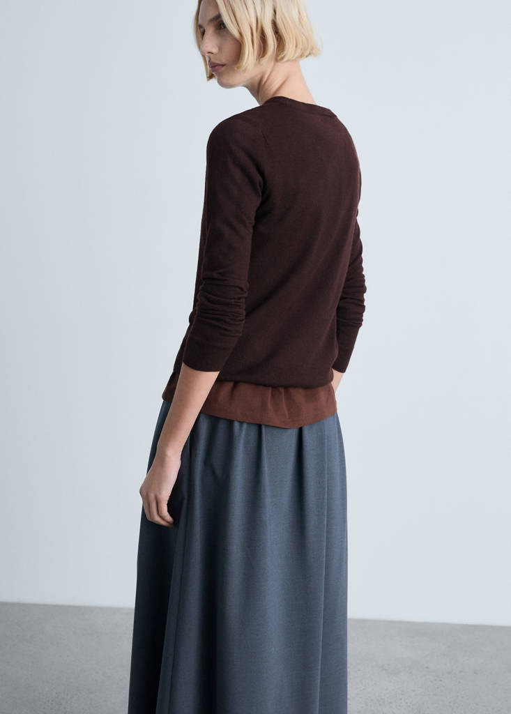 Wool-blend round-neck sweater — Chocolate