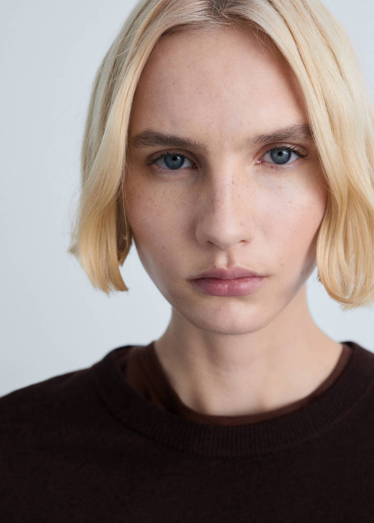 Wool-blend round-neck sweater — Chocolate