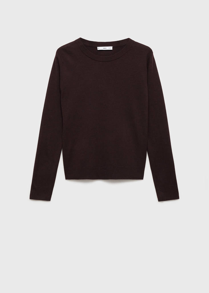 Wool-blend round-neck sweater — Chocolate