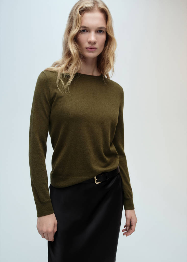 Wool-blend round-neck sweater — Khaki