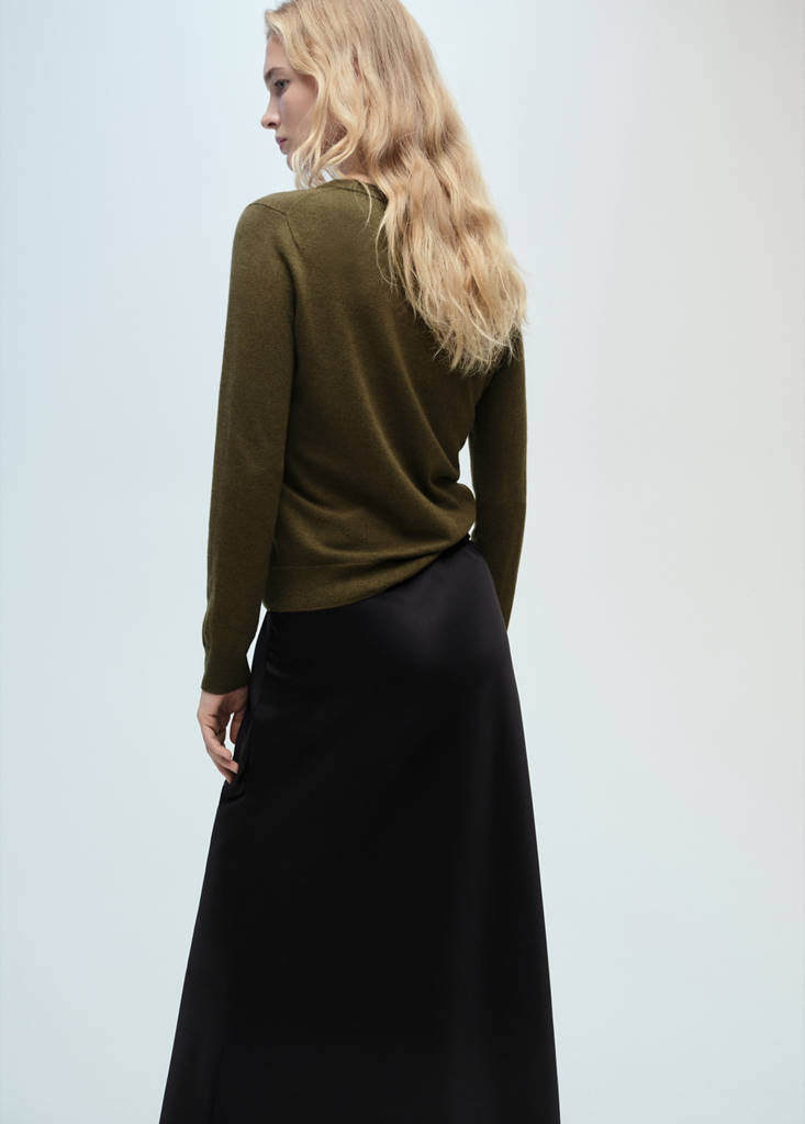Wool-blend round-neck sweater — Khaki