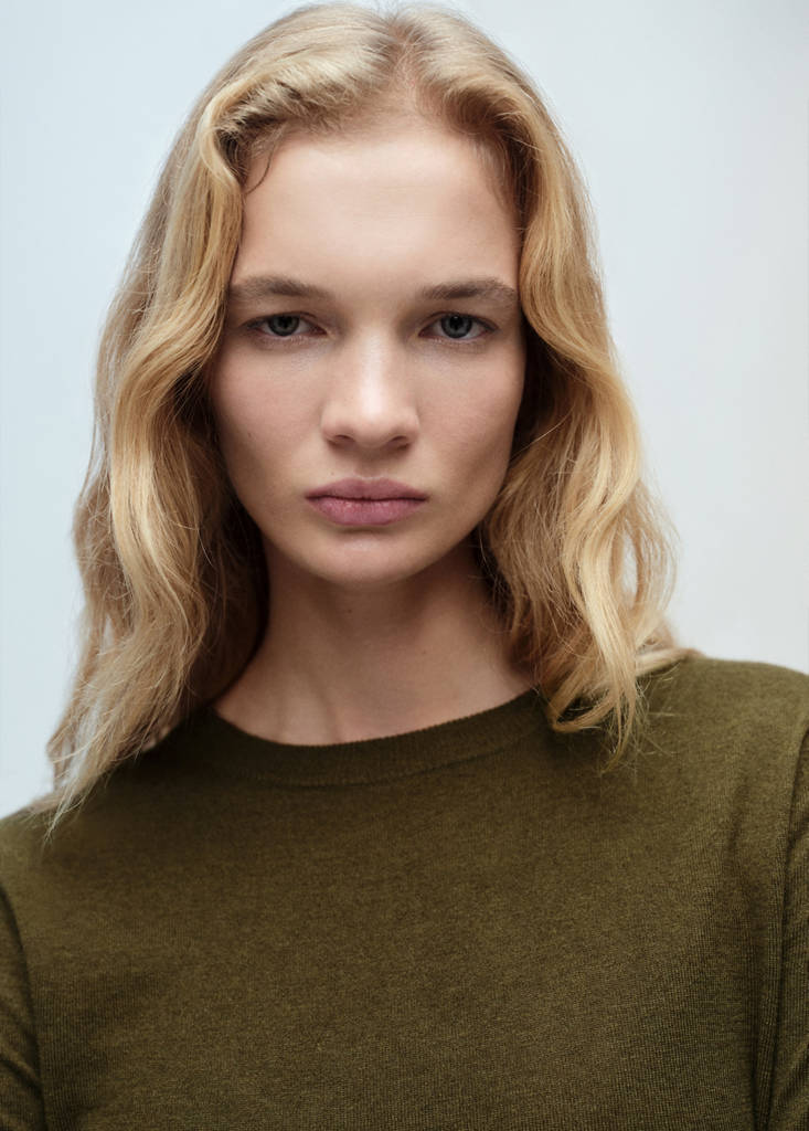 Wool-blend round-neck sweater — Khaki