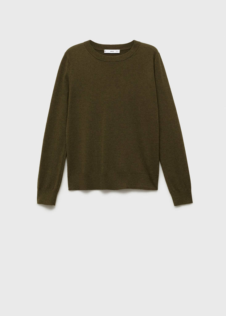 Wool-blend round-neck sweater — Khaki