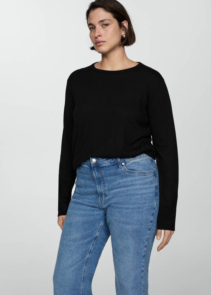 Wool-blend round-neck sweater — Black