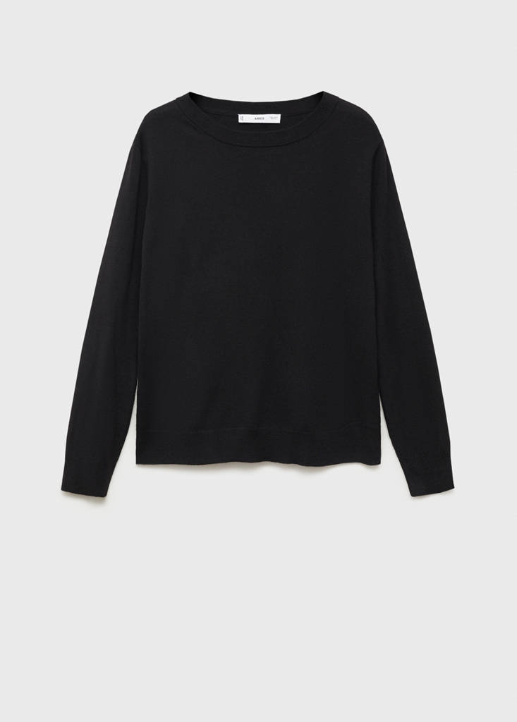 Wool-blend round-neck sweater — Black