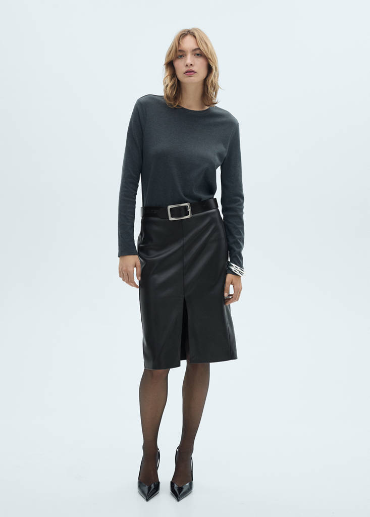 Faux-leather pencil skirt — Black