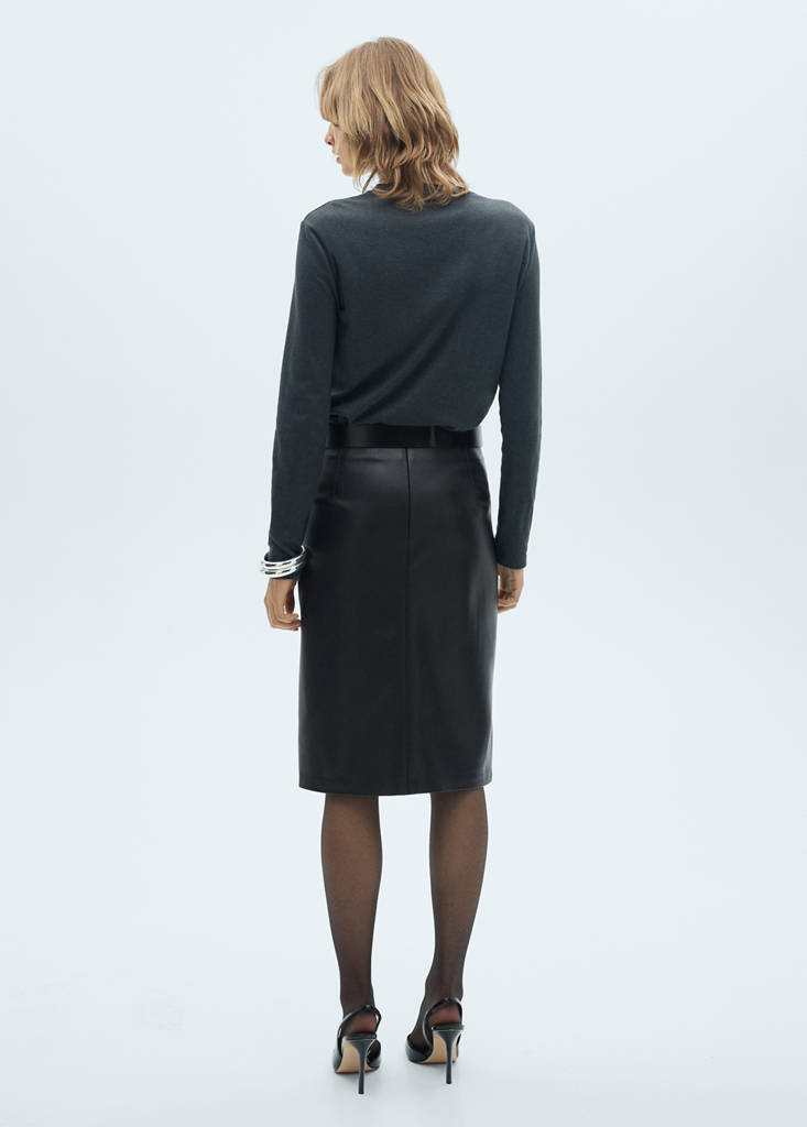 Faux-leather pencil skirt — Black