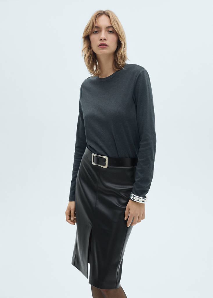 Faux-leather pencil skirt — Black