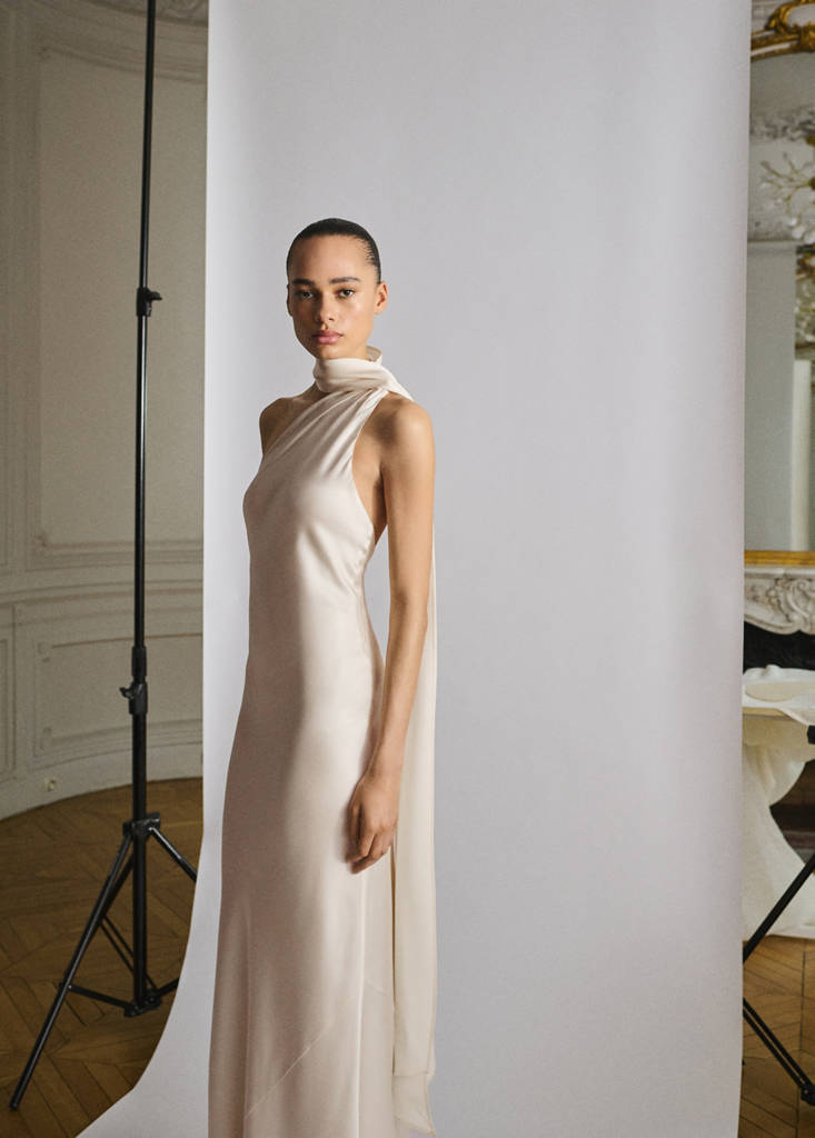 MANGO - Robe asymétrique col naud écru - L