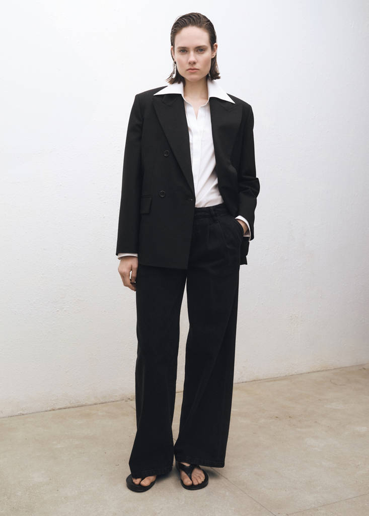 Wide leg pleated jeans — Black denim