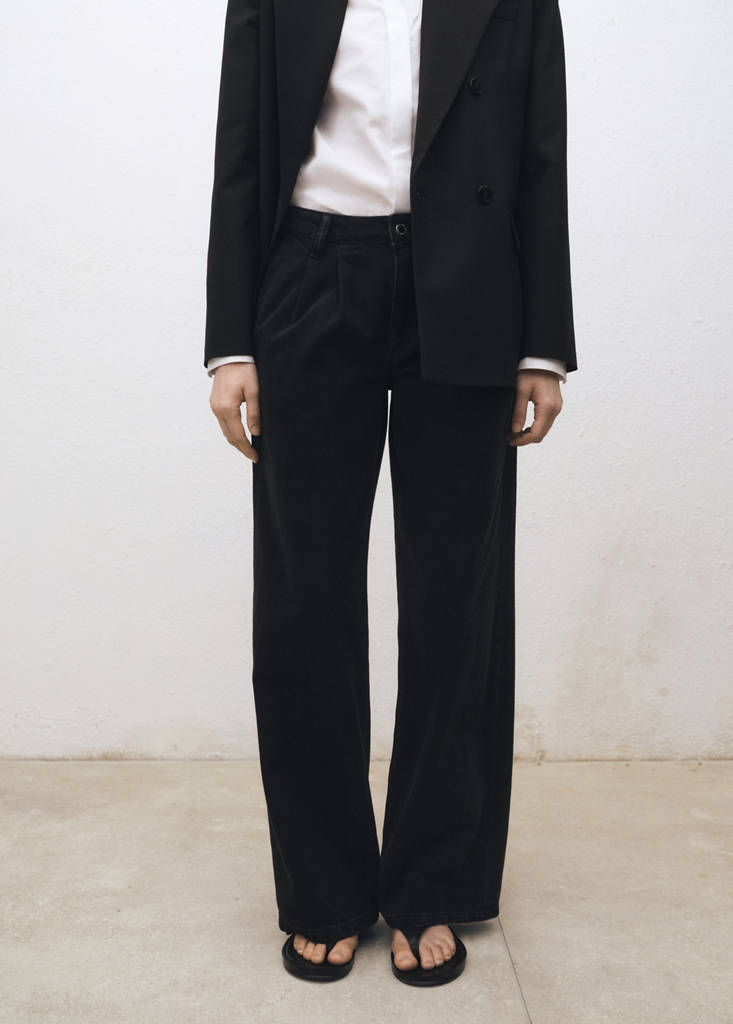 Wide leg pleated jeans — Black denim