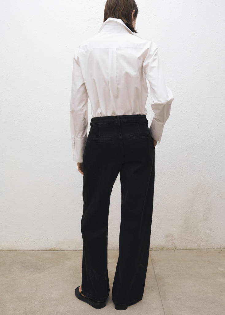 Wide leg pleated jeans — Black denim