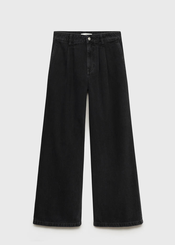 Wide leg pleated jeans — Black denim