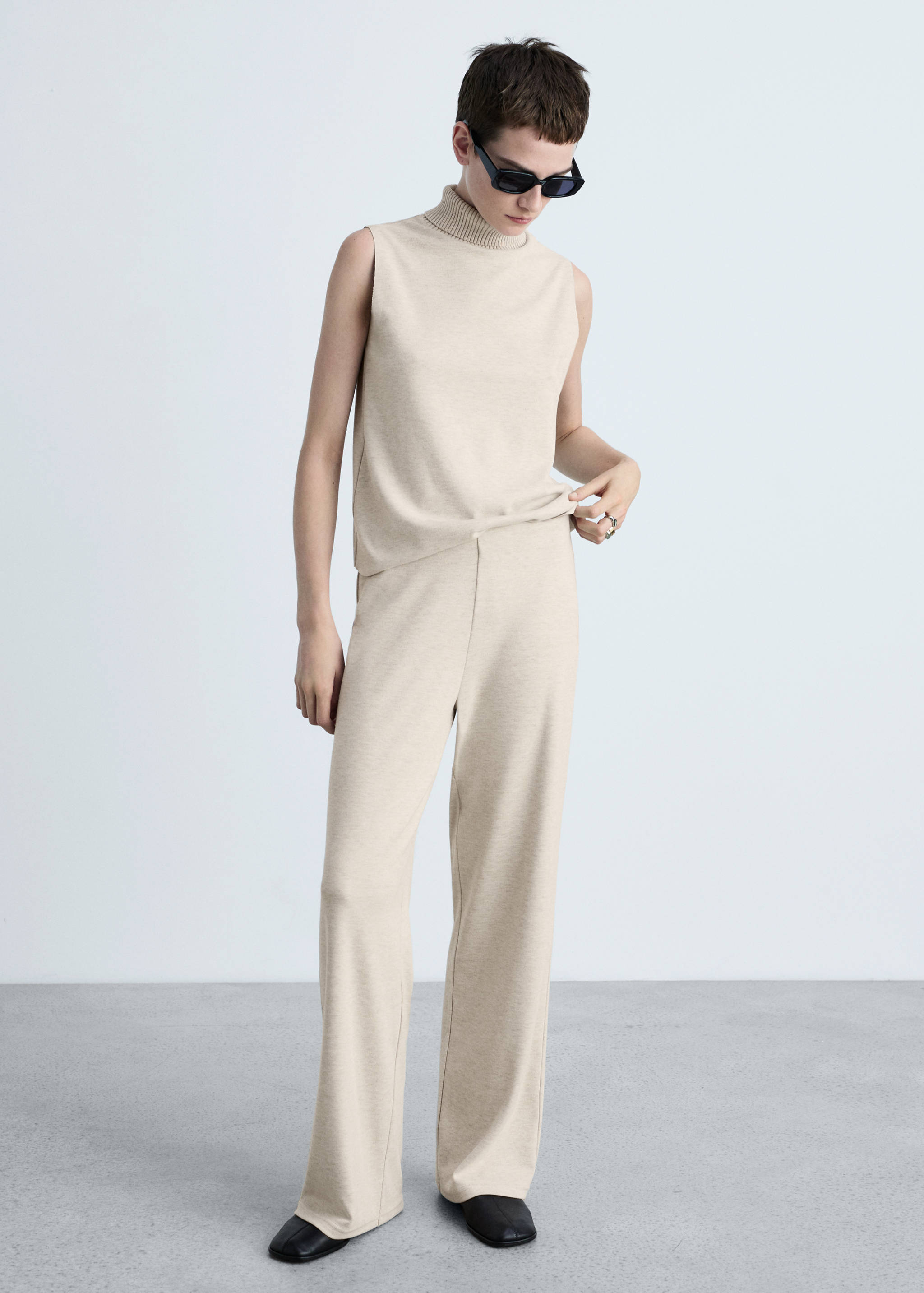 Fine-knit wide leg trousers - General plane