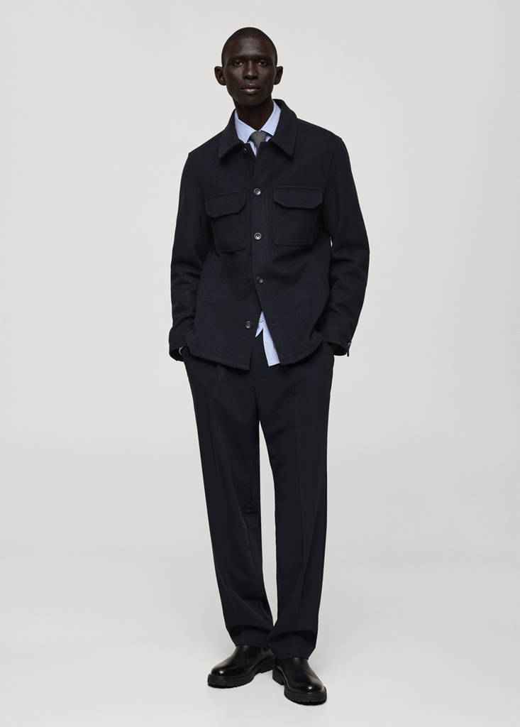 Flannel wool-blend overshirt — Dark Navy