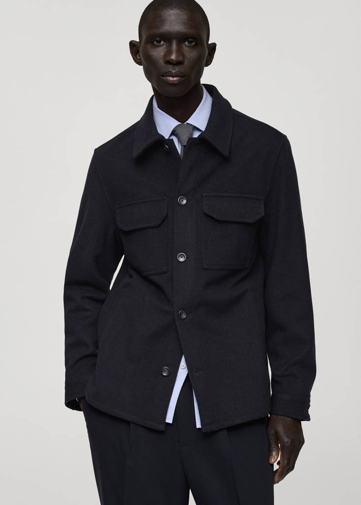 Flannel wool-blend overshirt — Dark Navy