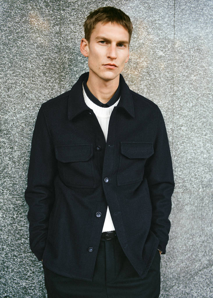 Flannel wool-blend overshirt — Dark Navy