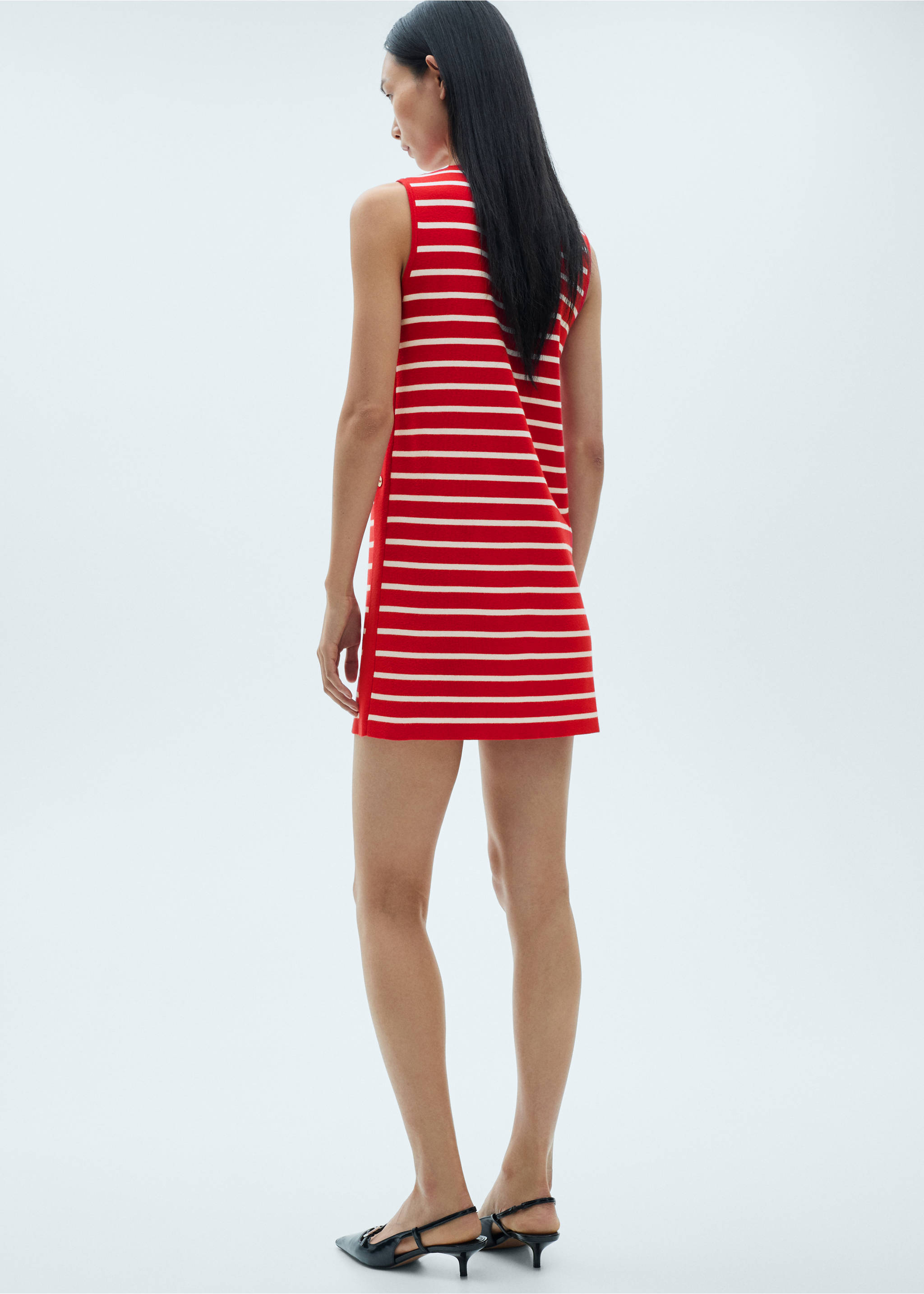 Striped dress with metallic buttons - Reverse of the article, Red. Ref: 87080586-00.