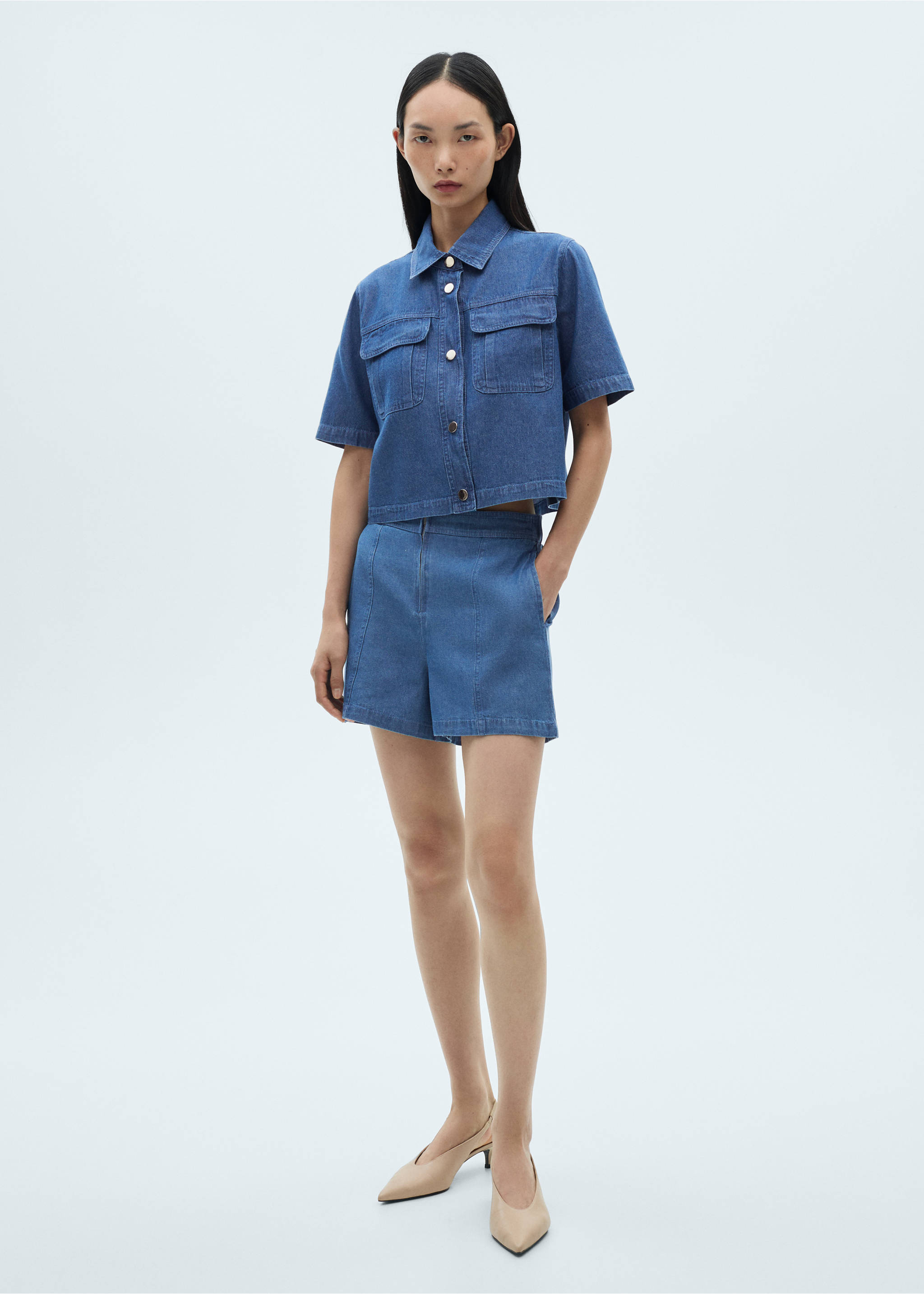 Denim shorts with zipper - General plane, Medium Blue. Ref: 87080588-00.
