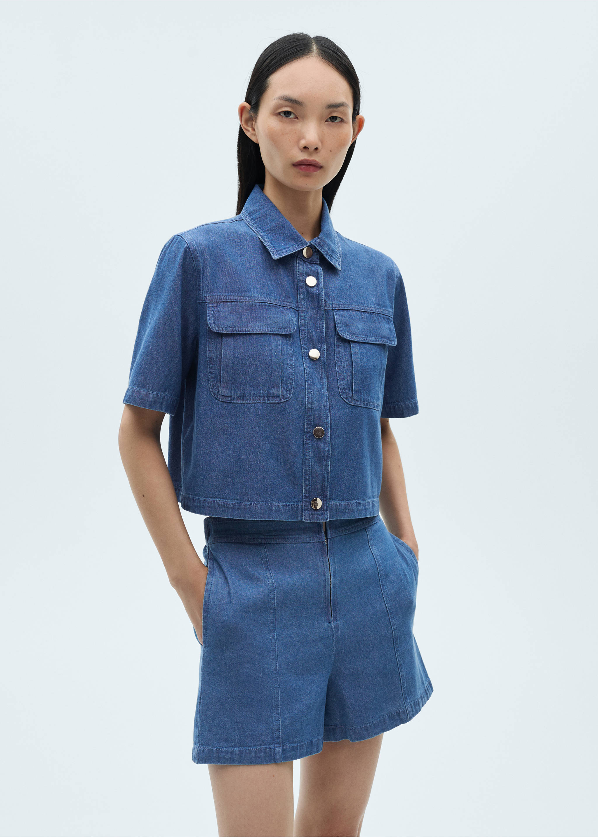 Denim shorts with zipper - Medium plane, Medium Blue. Ref: 87080588-00.