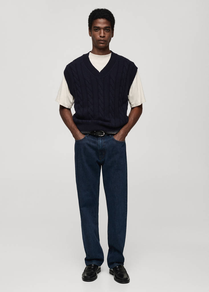 MANGO MAN - Gilet torsadé laine mélangée bleu marine foncé - M