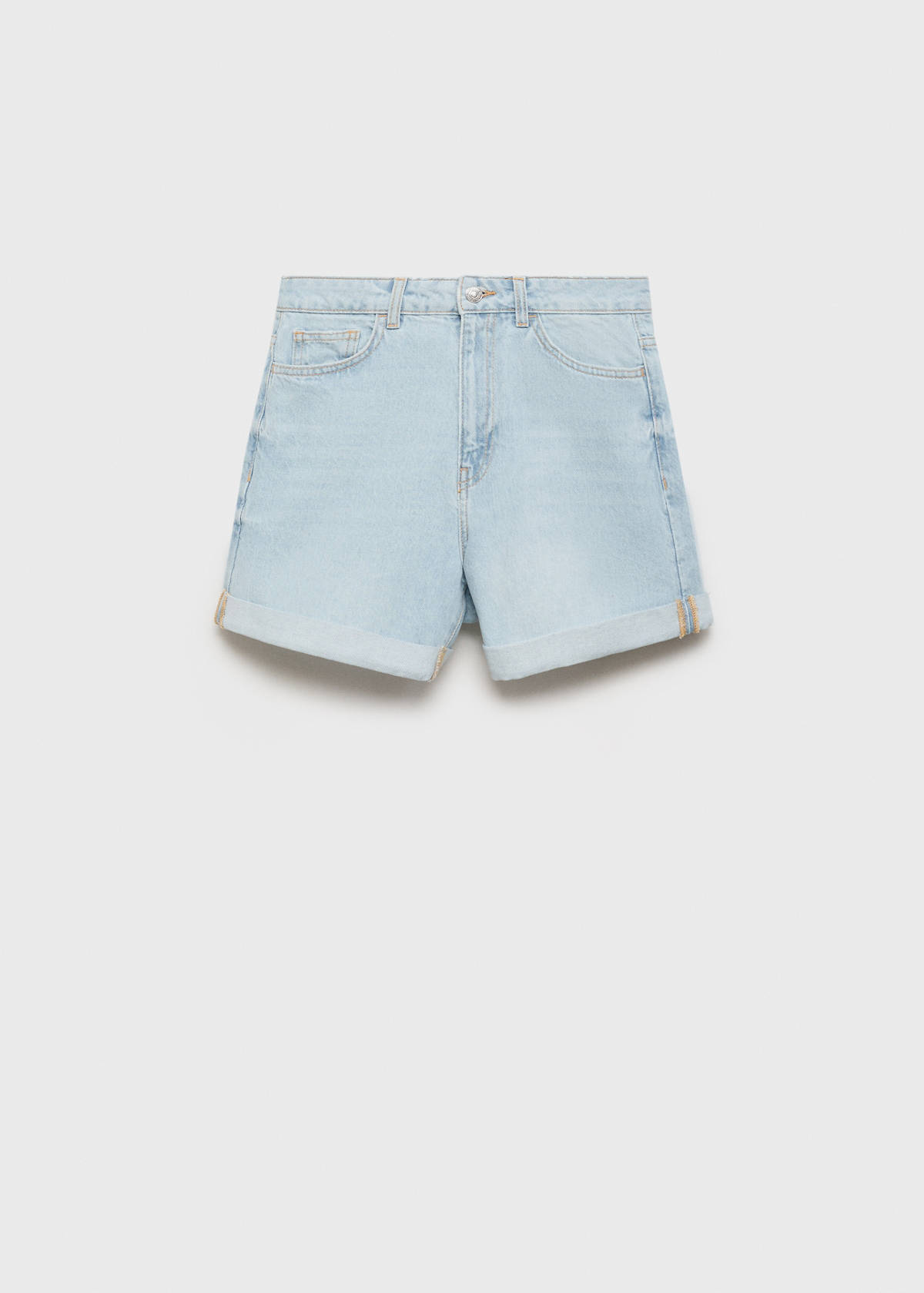 High-waisted mom-fit denim shorts — Light Blue