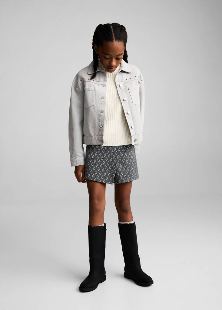 MANGO KIDS - Jupe-culotte imprimée gris anthracite - 9-10 ans - Fille