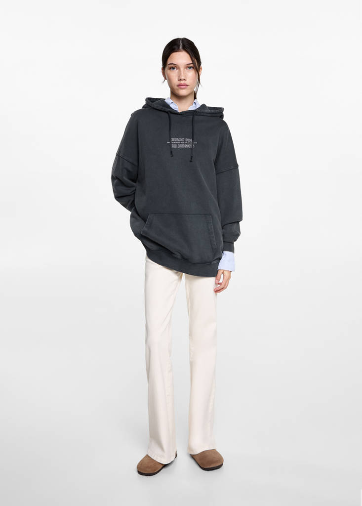MANGO TEEN - Sweat-shirt oversize message gris anthracite - XS - Fille Teen