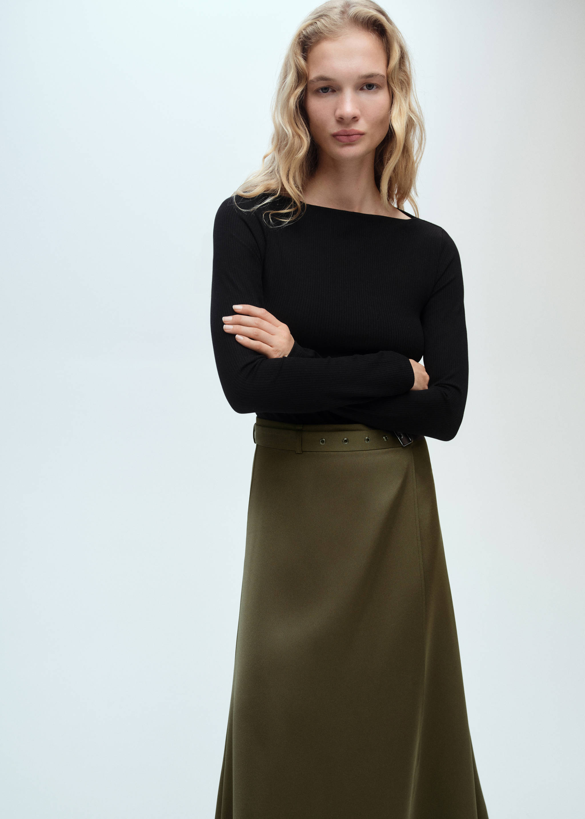 Combined woven dress with belt - Medium plane