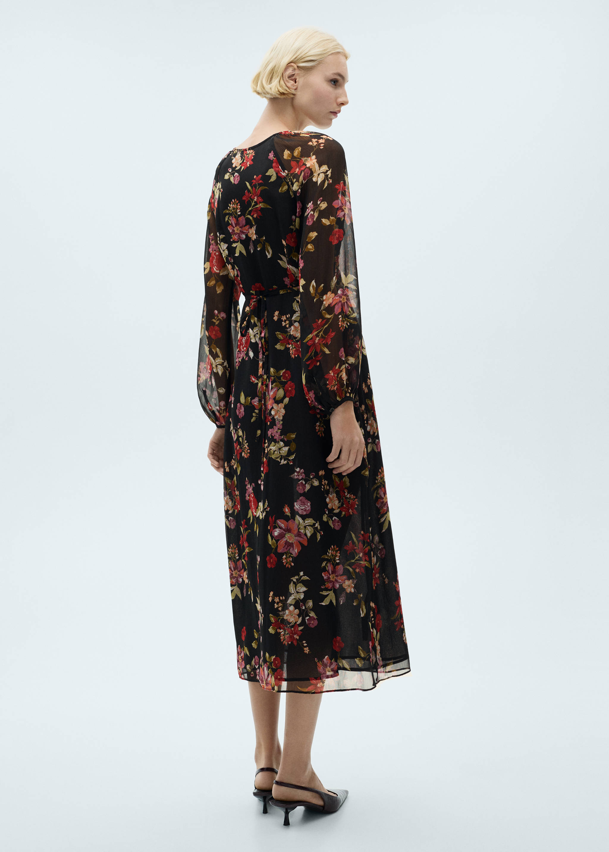 Floral puff-sleeve dress - Reverse of the article