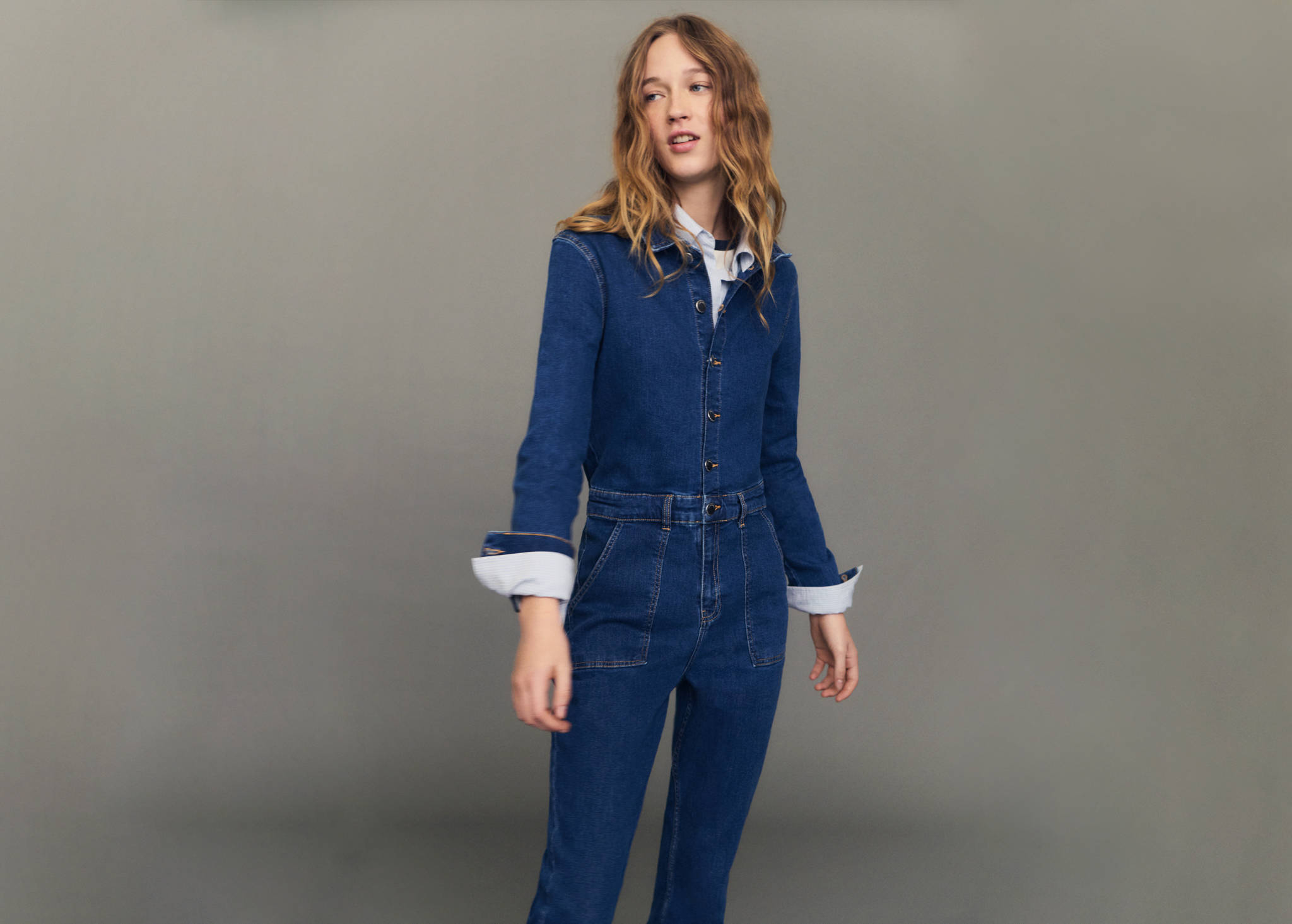 Flared denim jumpsuit - Panoramic plane