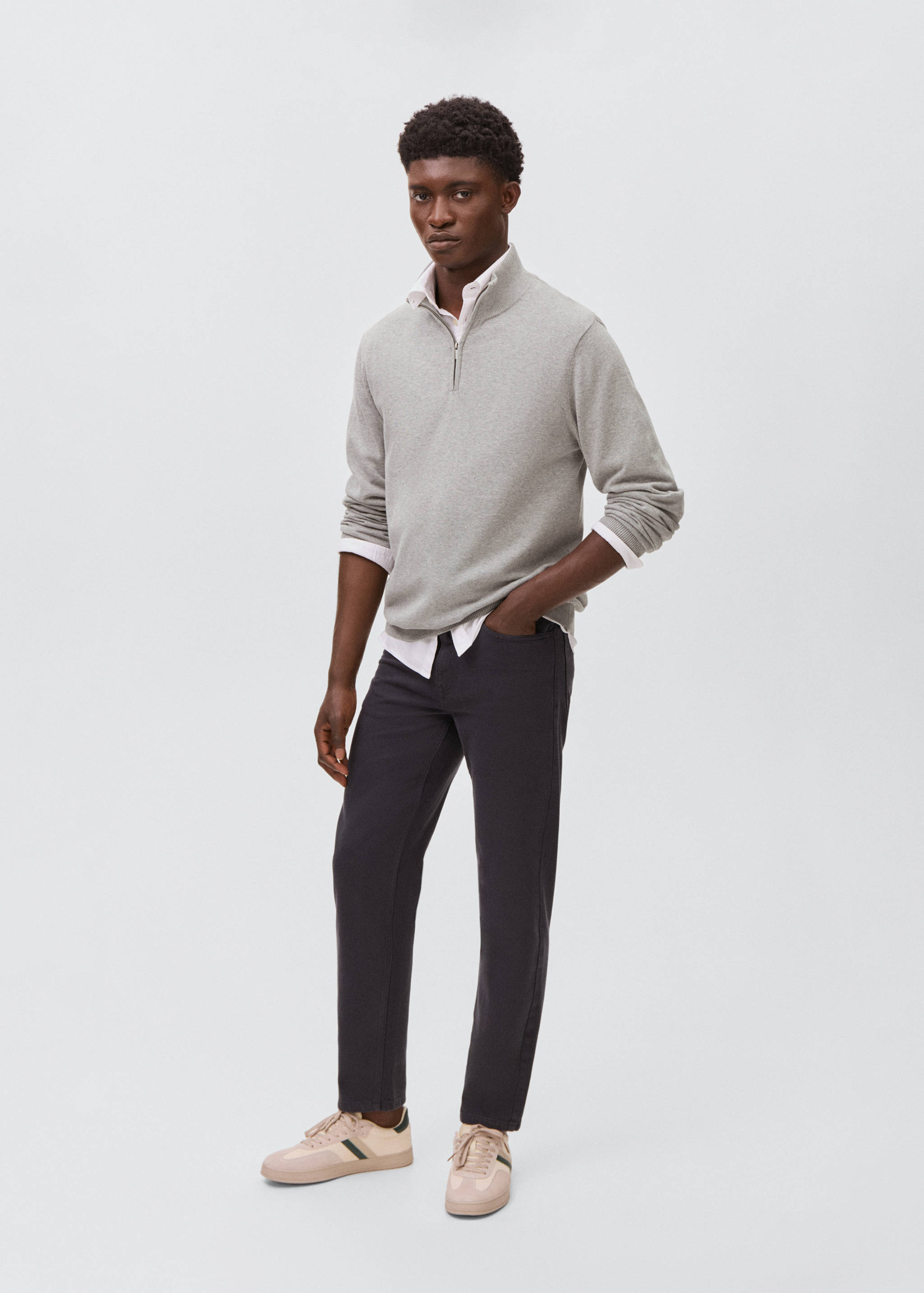 Perkins-neck sweater with zip - General plane