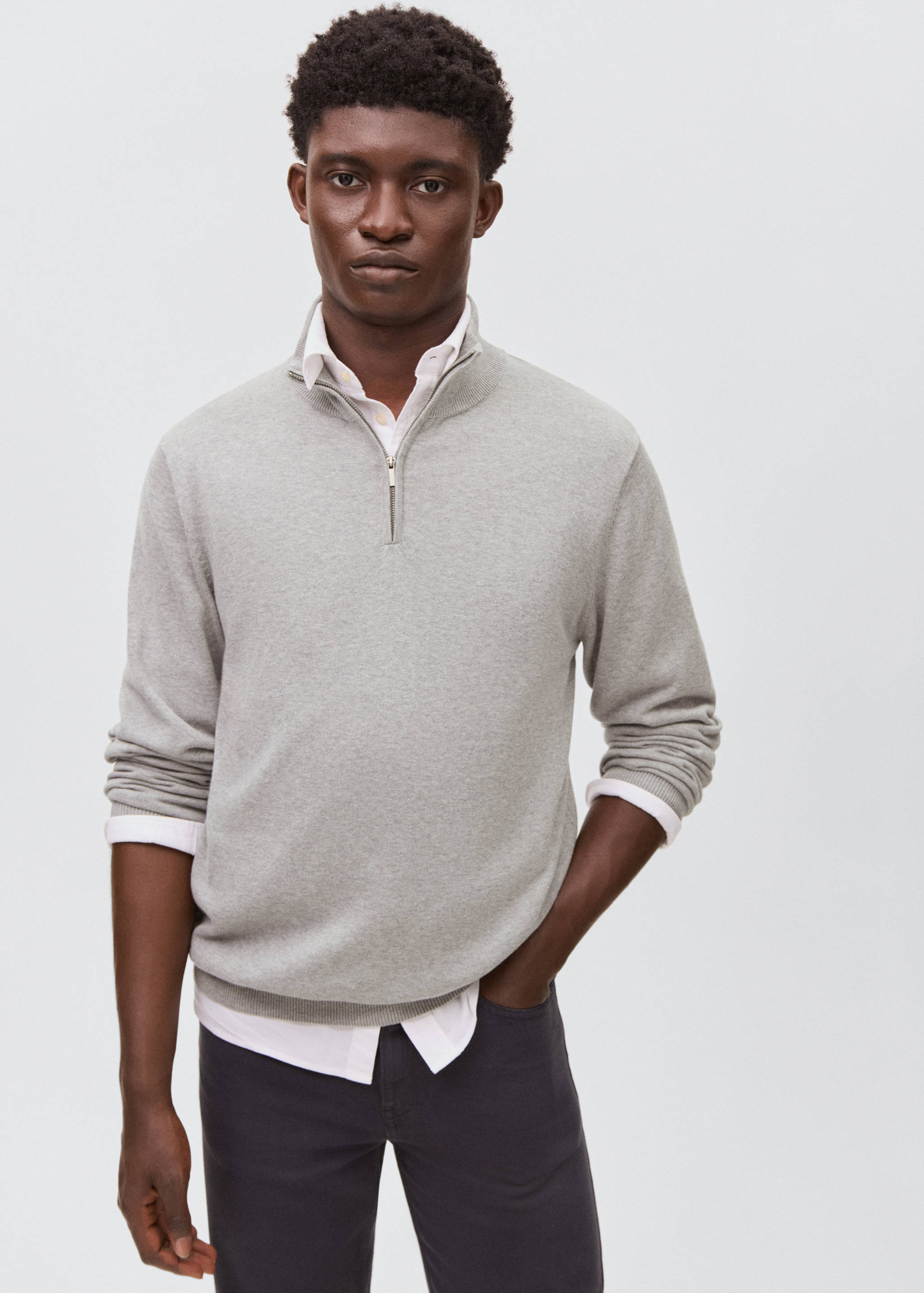 Perkins-neck sweater with zip - Medium plane