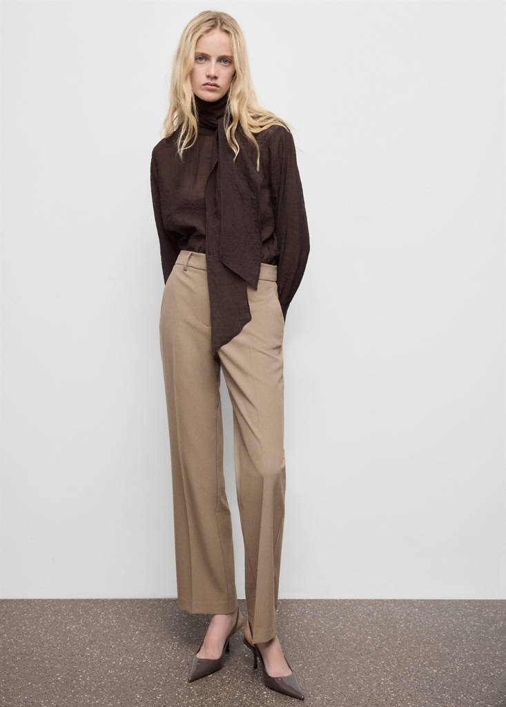 Straight mid-rise trousers — Medium Brown