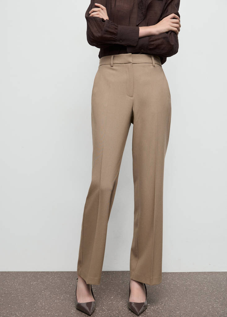 Straight mid-rise trousers — Medium Brown