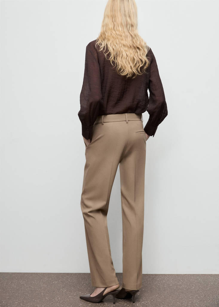 Straight mid-rise trousers — Medium Brown
