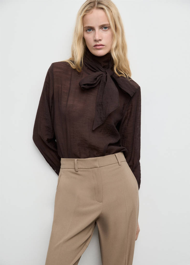 Straight mid-rise trousers — Medium Brown