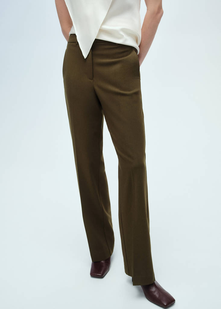 Straight mid-rise trousers — Khaki