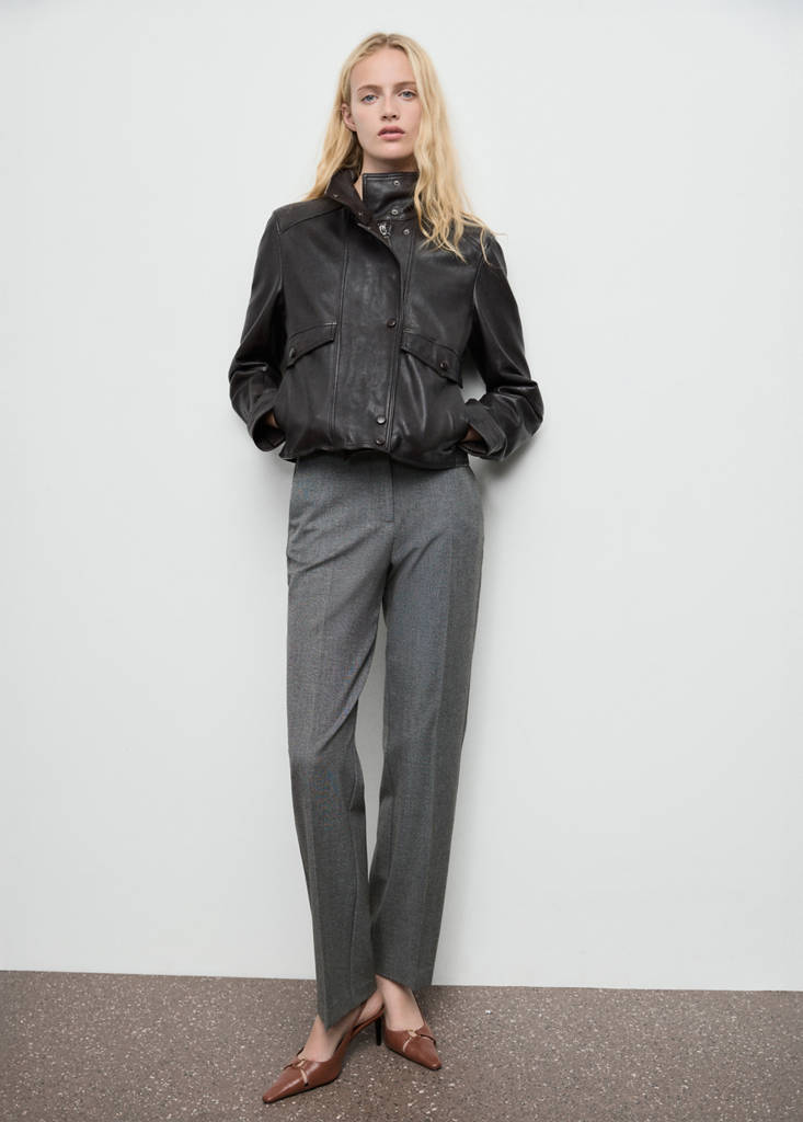 Straight mid-rise trousers — Grey