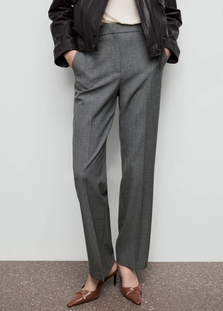 Straight mid-rise trousers — Grey