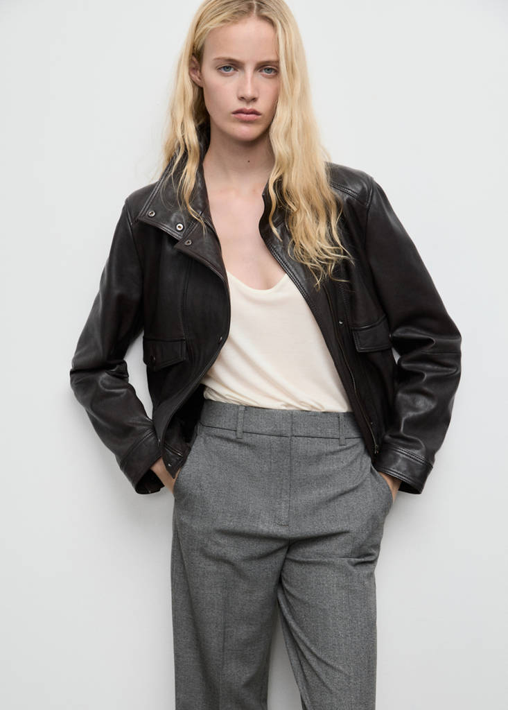 Straight mid-rise trousers — Grey