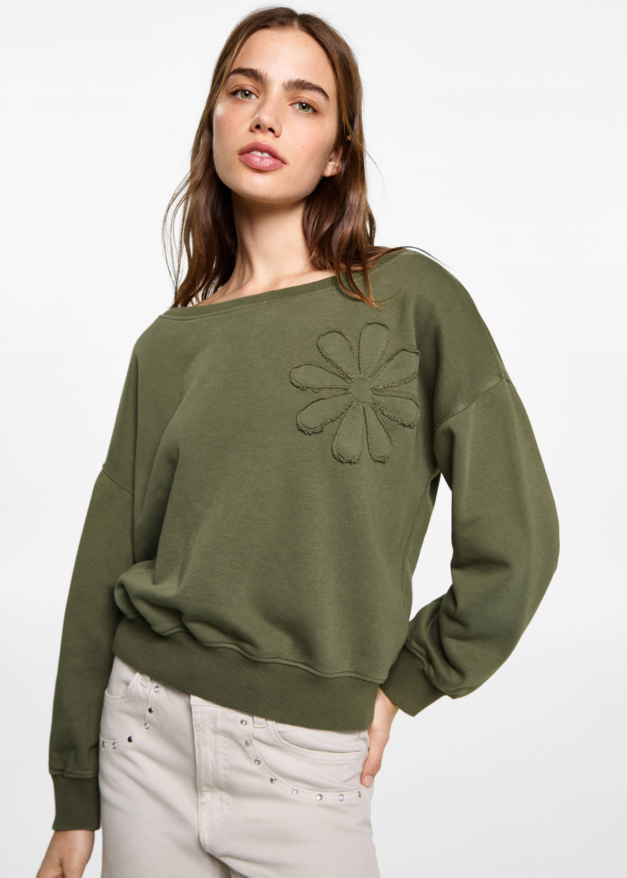 Çiçek işlemeli sweatshirt - Orta plan
