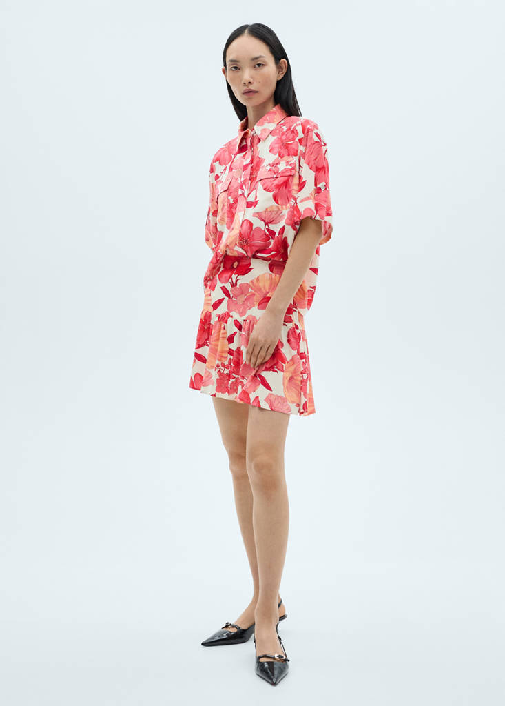 Floral print shirt with pockets — Red