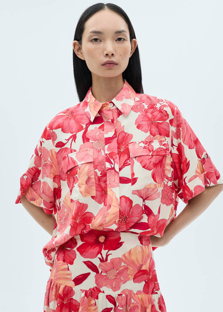 Floral print shirt with pockets — Red