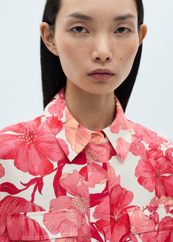Floral print shirt with pockets — Red