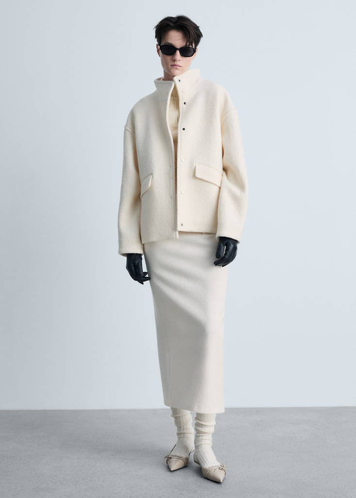 MANGO - Veste laine col montant écru - XL